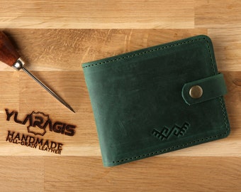 Cartera de piel plegable verde para hombre