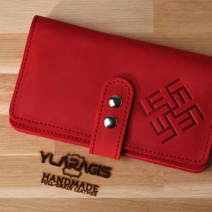 Large Red Leather Wallet Leather Phone Case Engraved Wallet Purse ...