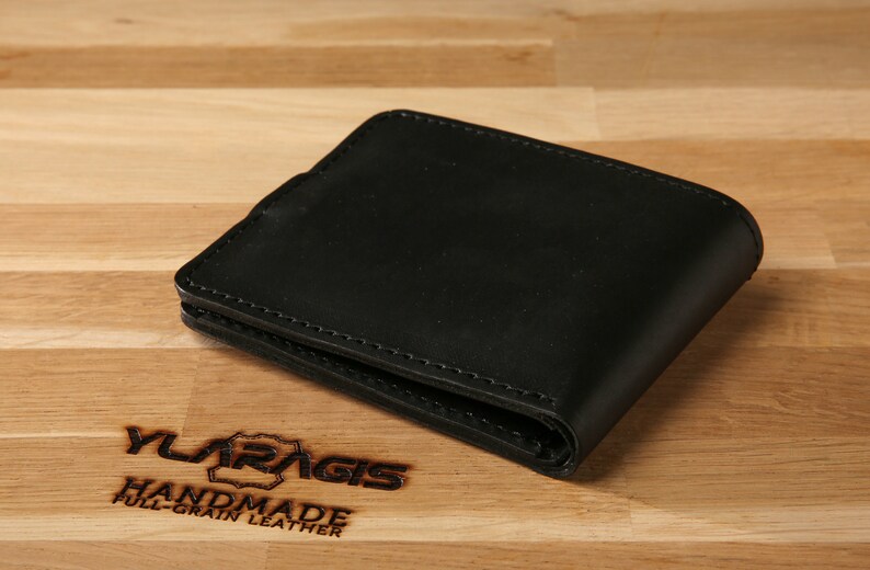 Small Leather Wallet Black Minimalist Wallet Bifold Wallet - Etsy