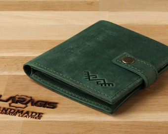 Cartera minimalista de piel verde para hombre
