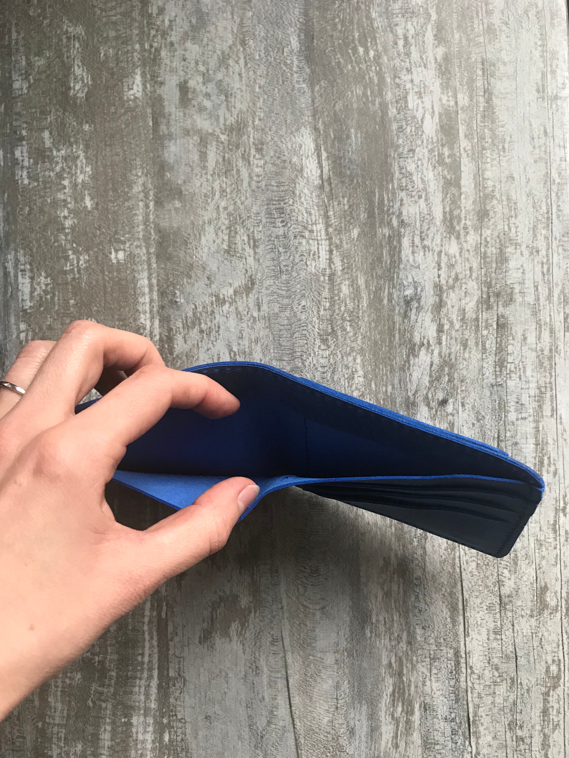 Blaues Leder Portemonnaie Bifold Portemonnaie | Etsy
