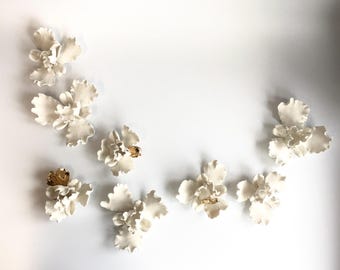 Hand Sculpted Porcelain Iris Flowers - Set of 8 Ceramic Wall Decor