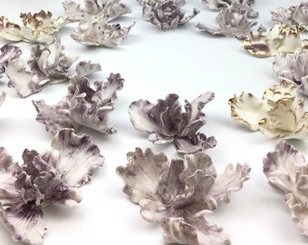 Wall of Porcelain Iris Flowers - 22 hand sculpted  ceramic pieces - MADE TO ORDER wall décor - table decoration