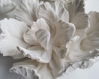 Large Porcelain Flower - hand sculpted Parrot Tulip inspired flower wall décor - table decoration