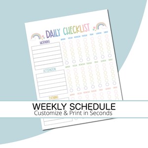 daily checklist for kids, editable printable checklist for kids, daily schedule for kids, morning afternoon evening checklist, daily planner