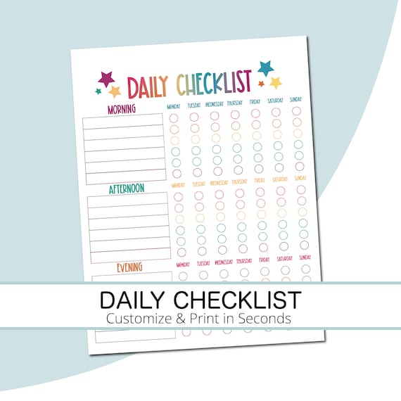 Daily Checklist for Kids Printable Checklist Daily Planner - Etsy