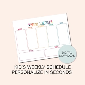 weekly schedule for kids, homeschool schedule, kids schedule, weekly schedule, weekly planner, Printable Editable Weekly Schedule,