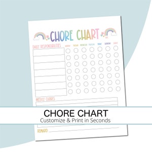 Chore chart, kids chore chart, daily routine, responsibility chart, kids routine planner, pastel chore chart, girls chore chart