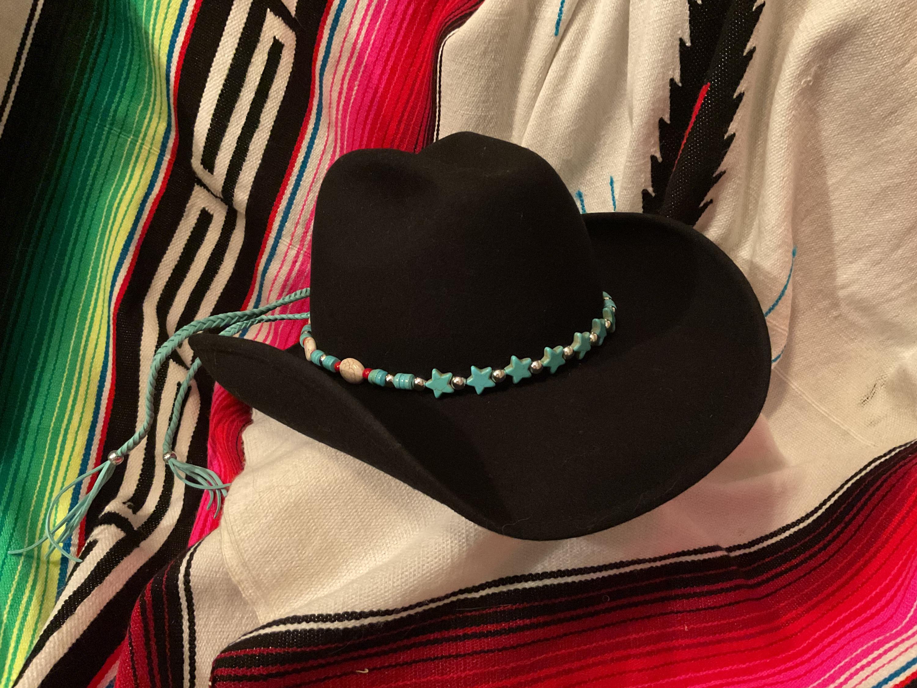 9983 Coastal Silver Starfish Hat Band For Women Vibrant Blue Turquoise Bead Turquoise Sterling Silver Hat Band – Maufrais-Austin main image 3