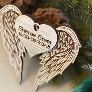 Memorial angel wings heart ornament glowforge svg file