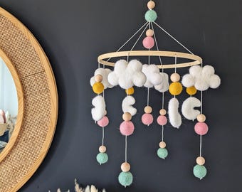 Baby mobile, Moon mobile, nursery decor, baby room decor, felt mobile, custom mobile baby, nursery mobile, boho mobile, felt ball mobile