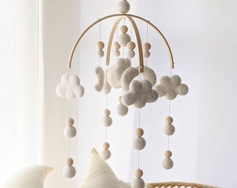 Baby mobile, Cloud mobile, moon mobile, cloud and moon mobile, white mobile baby, Unisex musical mobile, Boho baby mobile, neutral nursery