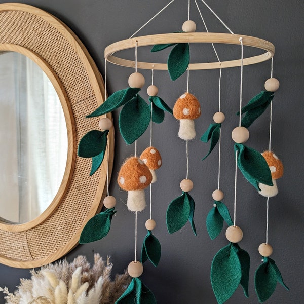 Baby mobile, baby mobile with mushrooms, boho baby mobile, boho baby room, mushroom theme baby room, nursery module, mobile