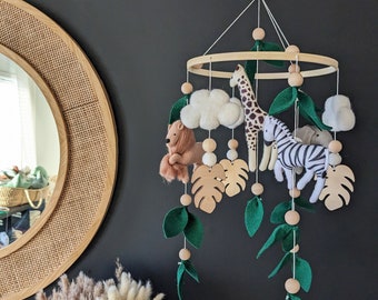 Baby mobile, jungle animals mobile, safari baby mobile, boho baby mobile, safari nursery decor, unisex neutral Africa baby mobile