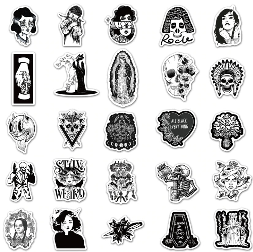 Goth Stickers Horror Gothic Cool Punk Graffiti Black White Etsy