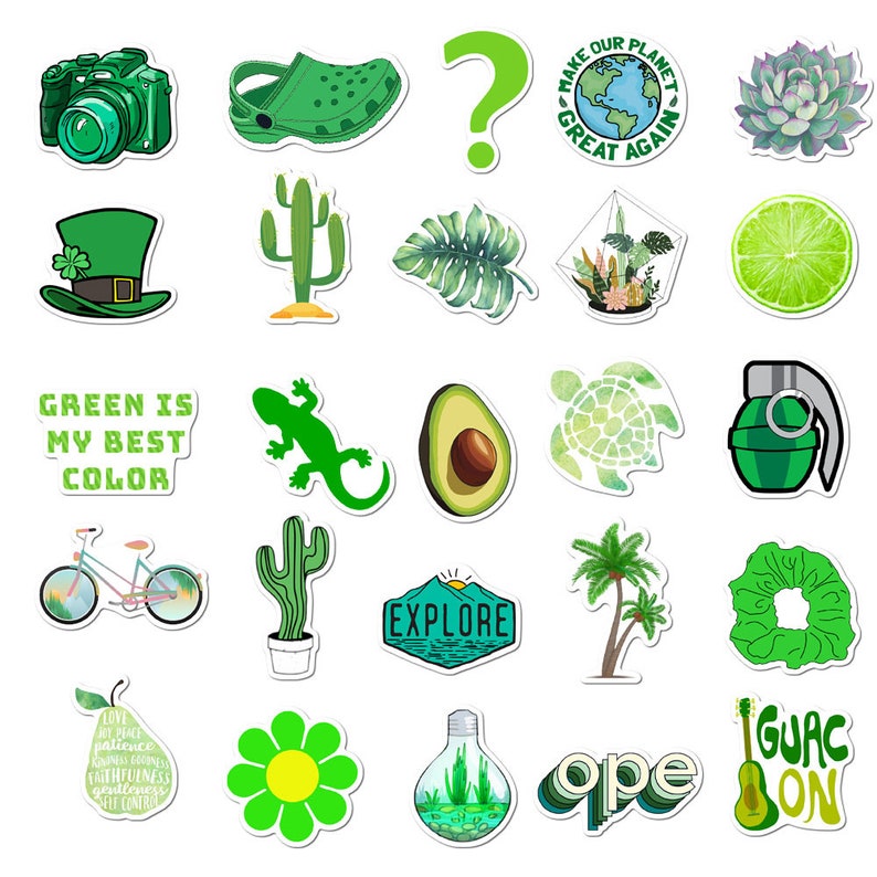 50 Pcs Pack Green Hydro Flask Stickers Waterproof Aesthetic Etsy