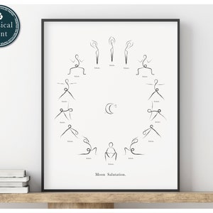 Yoga Pose Poster, Moon Salutation Poster, Yoga Wall Art, Yoga Print, Yoga Room Decor, Simple Yoga Wall Print, Yoga Lover Gift, Yoga Studio