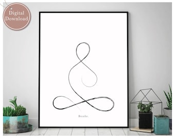 Yoga Breathe Line Art Print: Minimalist Pose Poster (Digital Download)