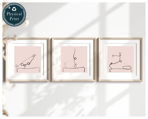 Set of 3 Reformer Pilates Line Art Prints, Minimalist Studio Decor, Cotton Rag Paper