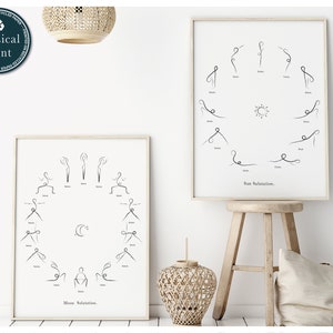 Yoga Poses Poster, Sun Salutation Poster, Moon Salutation Print, Surya Namaskar Art, Boho Artwork, Mindful Art, Yoga Art, Yoga gifts for her