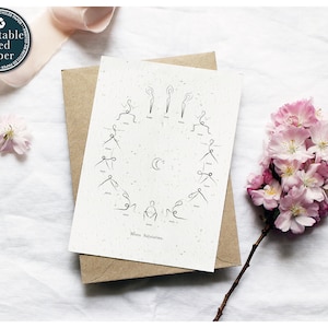 Yoga Card, Yogi Greeting Card, Yoga Gift, Birthday Card, Single Line Art Card, Meditation Card, Mystic Designs, Seed Paper Greeting Card