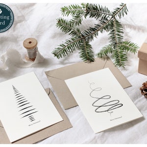 Biglietti d'auguri di Natale/Cartoline minimaliste/Line Art/Biglietto di compleanno/Cartolina albero di Natale/Design scandinavo/Scatola per cartoline di Natale