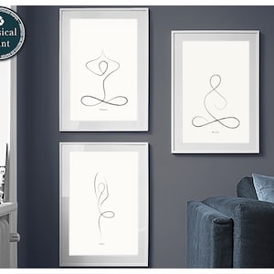 Conjunto de 3 carteles de posturas de yoga, arte de pared de yoga, impresión de arte de yoga, decoración de la sala de yoga, arte de póster minimalista, impresión de yoga abstracto, arte de línea de yoga, yoga svg