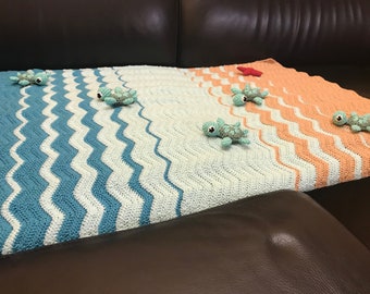 Sea turtle blanket crochet pattern (blanket, turtle and starfish patterns included) - pattern only