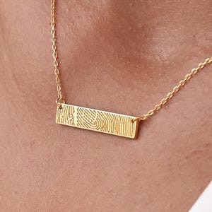 Horizontal Bar Fingerprint Necklace | Thumbprint/ Handwriting Necklaces TSK Silver | Mother's Day - Christmas Gifts