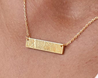 Horizontal Bar Fingerprint Necklace | Thumbprint/ Handwriting Necklaces TSK Silver | Mother's Day - Christmas Gifts