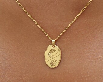 Custom Oval Footprint Necklace | Memorial Jewelry| Personalized Handprint Keepsake | Mother Day Gift