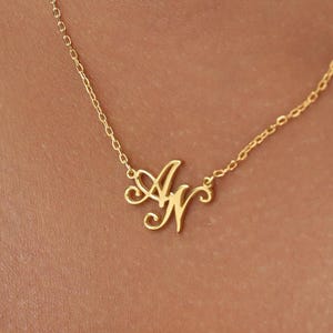 Monogram Pendant Necklace TSK Silver - Script Initial Necklaces - Initials Couple Jewelry - Valentine Gifts