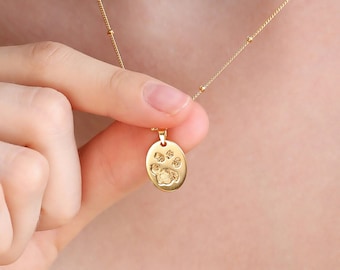 Dog Paw Print Oval Necklace | Oval Pendant necklace | Nose Print Jewelry | Pet Lovers Gifts | Memorial Gift | Mother&#39;s Day Gift