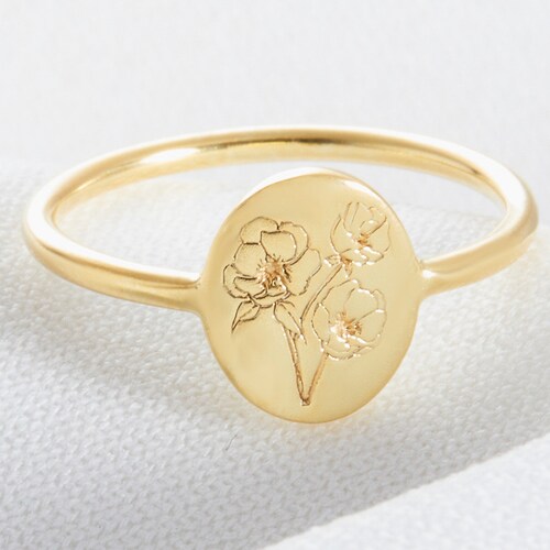 Personalized Birth Flower Ring | Custom Dainty Ring | Everyday Statement Ring | Stacking Ring | Minimalist Stacking Ring | Engraved Ring