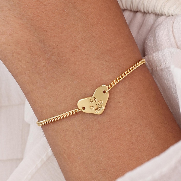 Custom Organic Heart Paw Print Bracelet | Memorial Pet Gift | Mother - Christmas Gifts
