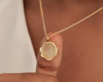 Petite Charm Fingerprint  Necklace TSKSilver | Octagon Necklaces | Actual Fingerprints Jewelry | Mother's Day Gifts