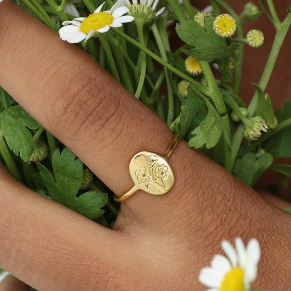 Personalized Birth Flower Ring | Multiple Floral - Bouquet Jewelry| Gift For The Bride | Christmas Gifts