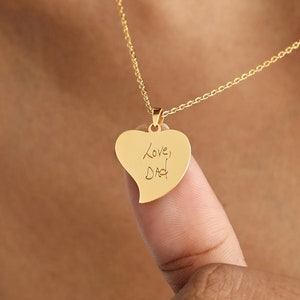 Heart Charm Handwriting Necklace by TSK Silver | Actual Handwriting Necklace | Memorial Gifts | Mother&#39;s Day Gift | Christmas Gifts