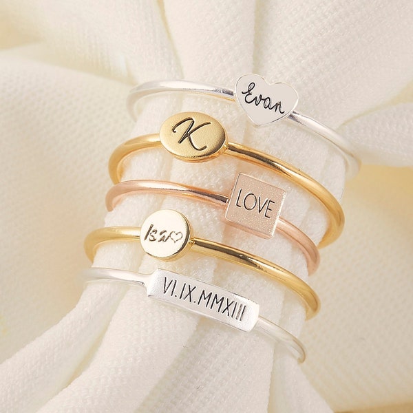 Familienring | Minimalistischer Ring | Personalisierter Stapelring | Gravierter zierlicher Ring | Benutzerdefinierter Namensring| Versprechensring aus Silber| Valentinstagsgeschenke