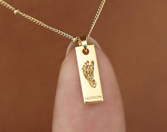 Vertical Bar Handprint & Footprint Necklace, Baby Keepsake, Memorial Gifts, Mother’s Day Necklaces