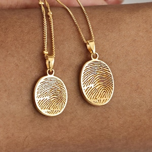 Actual Fingerprint Oval Necklace By TSK Silver | Thumbprint Memorial Jewelry | Christmas Gifts
