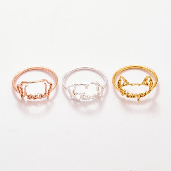 Bague prénom pour chien | Bague oreilles de chien personnalisée | Prénom pour animal de compagnie | Oreilles de chien personnalisées | Cadeau commémoratif pour animal de compagnie | Cadeau pour amoureux des animaux | Cadeaux Fête des Mères