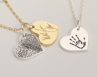 Fingerprint Heart Necklace | Handwriting Necklace | Memorial Necklace | Thumbprint necklace | Signature necklace | Mother's Day Gift