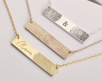 Horizontal Bar Fingerprint Necklace | Thumbprint necklace | Handwriting Necklace | Memorial Necklace | Mother's Day Gift