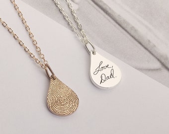 Tear Drop Fingerprint Necklace |  Signature necklace | Thumbprint necklace | Handwriting Necklace | Remembrance necklace | Mother's Day Gift