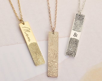 Vertical Bar Fingerprint Necklace |  Signature necklace | Thumbprint necklace | Handwriting Necklace | Memorial Necklace | Mother's Day Gift