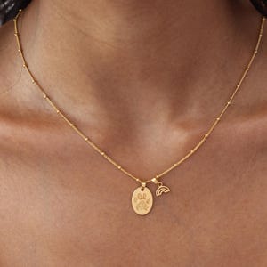 Dog Paw Print Oval Necklace with Rainbow Bridge Charm | Memorial Jewelry | Pet Lovers  Gift