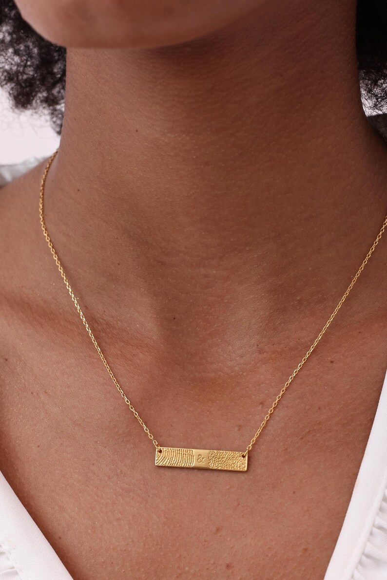 Horizontal Bar Fingerprint Necklace | Thumbprint/ Handwriting Necklaces TSK Silver | Mother's Day - Christmas Gifts image 7