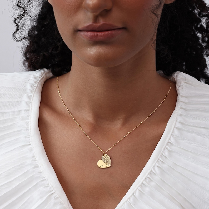 Fingerprint Heart Necklace | Signature/ Handwriting Memorial Jewelry | Mother's Day - Christmas Gifts image 1