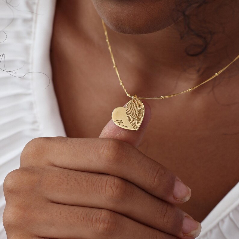 Fingerprint Heart Necklace | Signature/ Handwriting Memorial Jewelry | Mother's Day - Christmas Gifts image 9